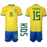 Brazília Fabinho #15 Domáci Detský futbalový dres MS 2022 Krátky Rukáv (+ trenírky)